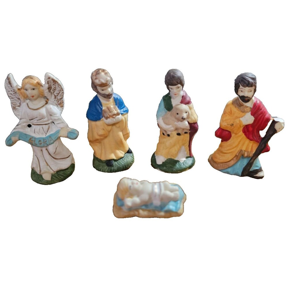 Vintage Nativity Figurines Angel Wisemen Baby Jesus, Lot of 5 **see desc.**